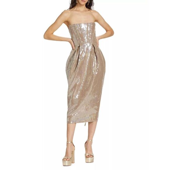 NWT Bronx and Banco Maraya Sequin Corset Midi-Dress Size L $960 - Picture 3 of 9